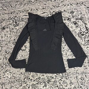 Joes long sleeve ribbed black top ruffle detail